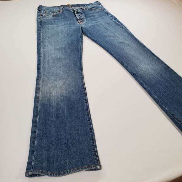 7 For All Mankind Jeans Boy Cut Womens Sz 29 Blue Denim Low Rise Bootcut USA VTG - Picture 3 of 16